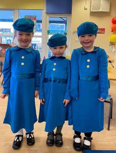 Class 1 are finishing their topic on Remembrance Week by having a 1940s VE activity day ! How cute do they look ? 🥰